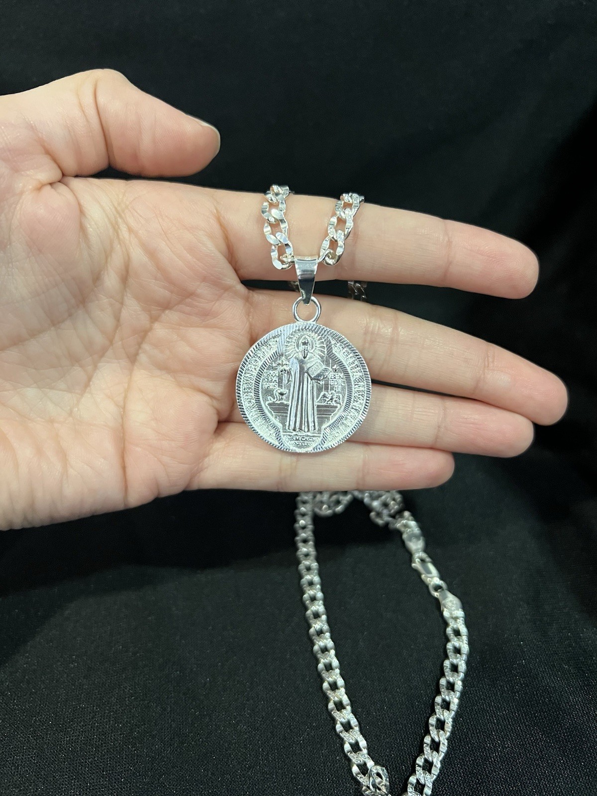 925 Sterling Silver Men Women St Benedict San Benito & Deck Curb Chain 20 24 30