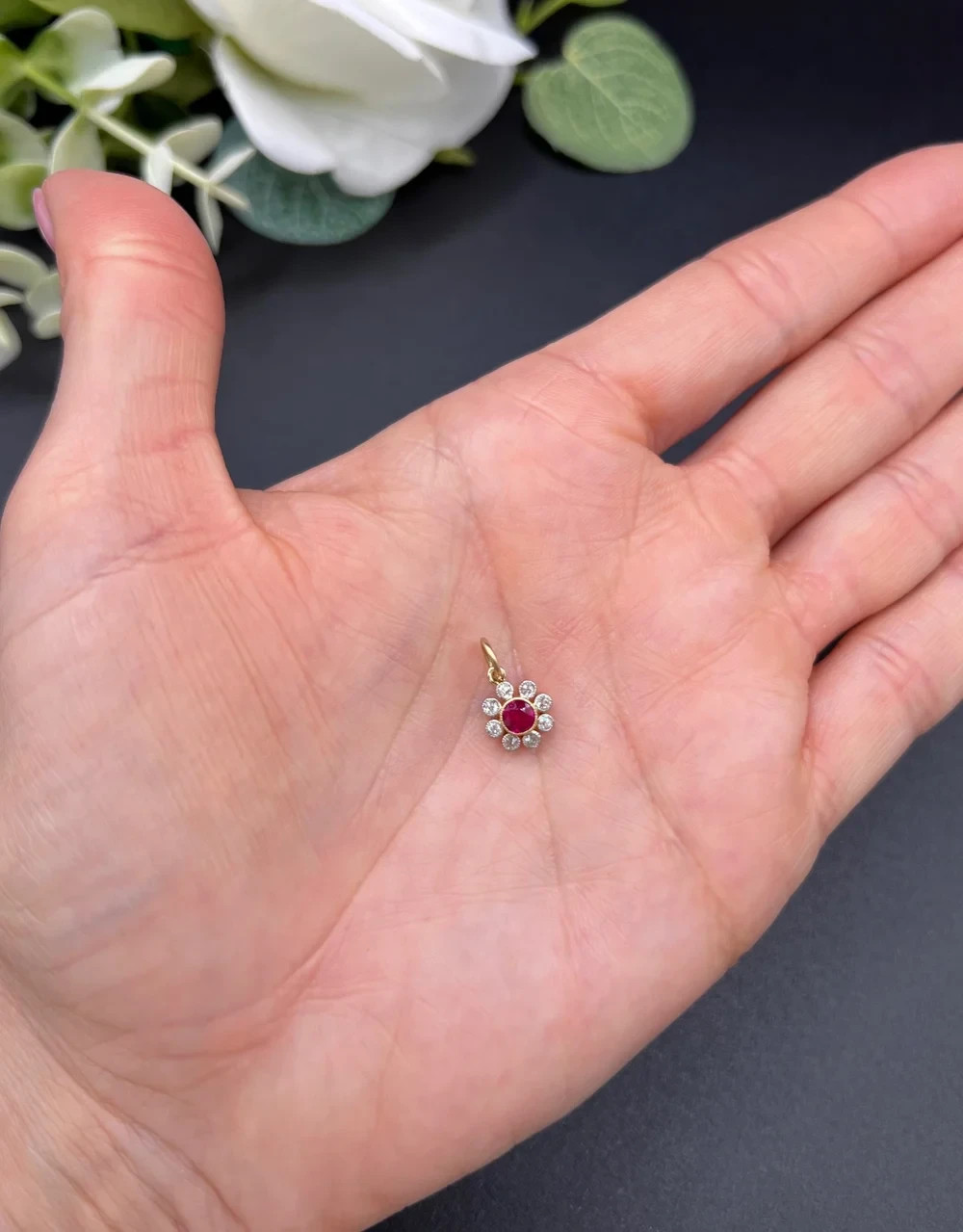 2Ct Lab Created Diamond Ruby women’s Daisy Pendant 14K White Gold Plated
