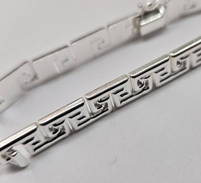 925 Sterling Silver Stampato Greek Key Link Necklace Bracelet Italy 8mm 7″-18″