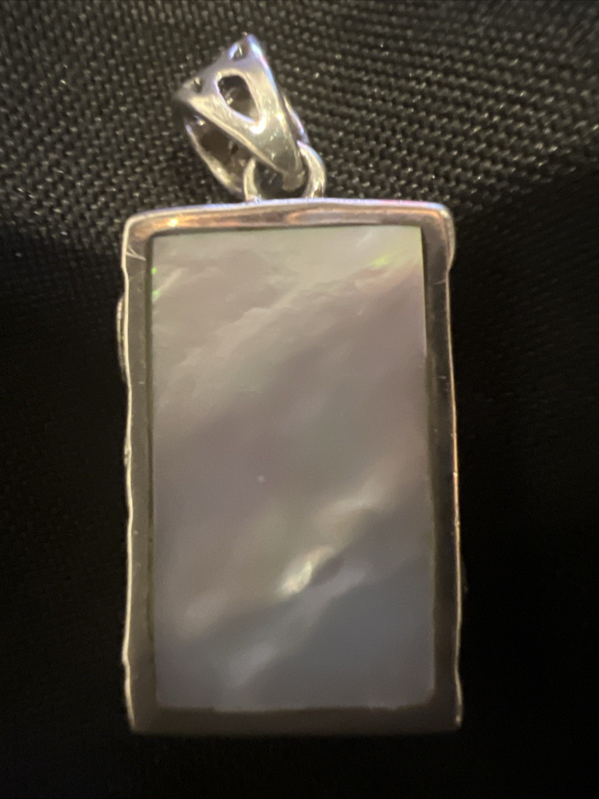 Sterling Reversible Rectangular Mother Of Pearl And Silver Pendant 2.25”