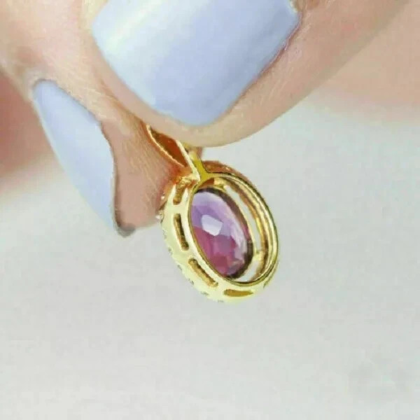 2.50 Ct Oval Cut Amethyst Diamond Halo Pendant 14K Yellow Gold Finish Free Chain