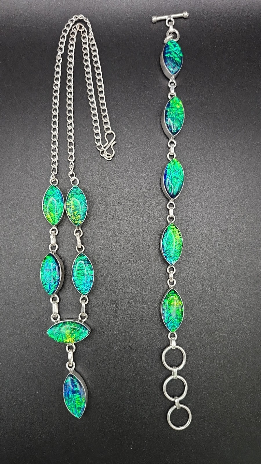 Stunning 2 Piece Set Triplet Opal Gemstone Sterling Silver Adjustable Jewelry