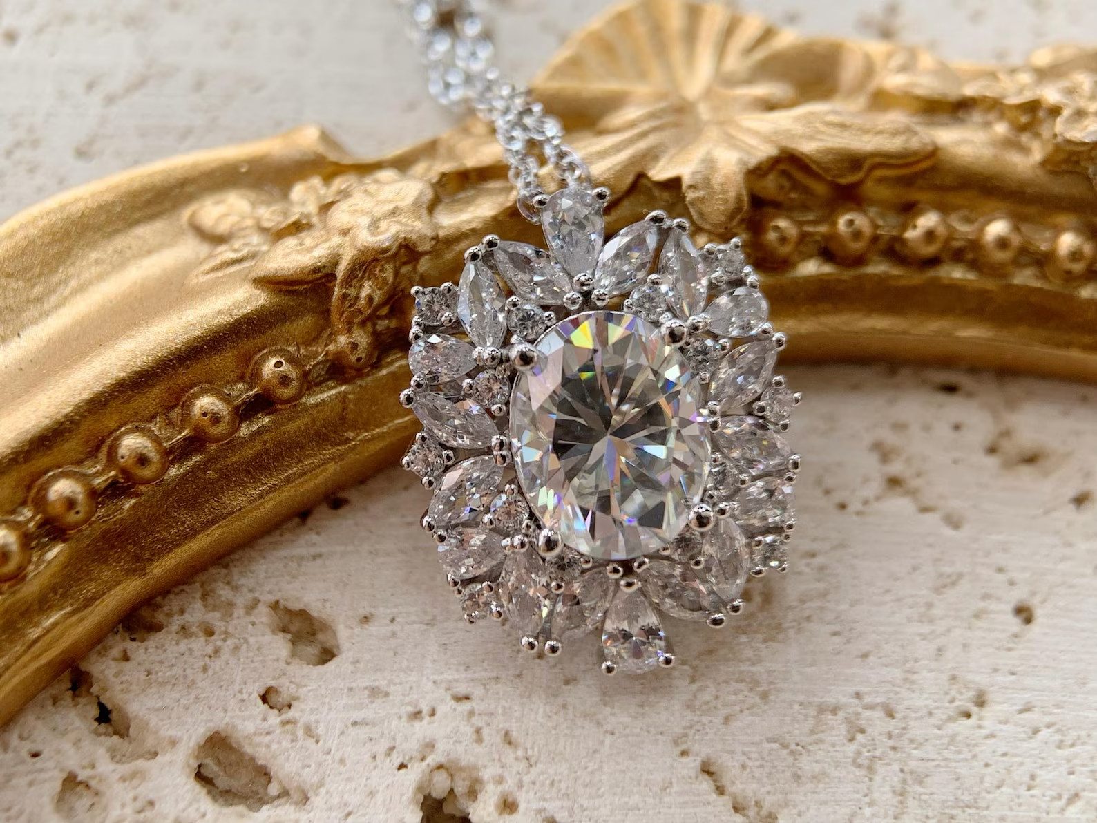 4ct D Color Oval Moissanite Necklace 925 Sterling Silver Floral Gift Pendant