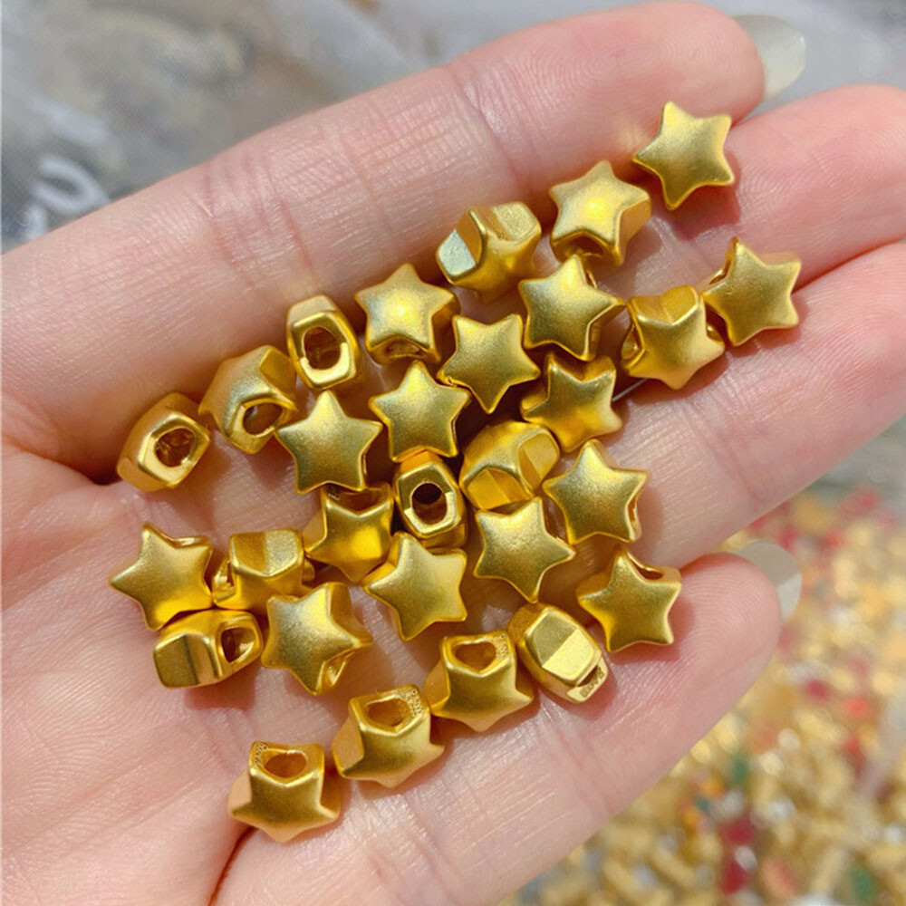 1pcs Real 999 24K Yellow Gold Women 3D 6mm Five Star Bead Pendant 0.1-0.2g