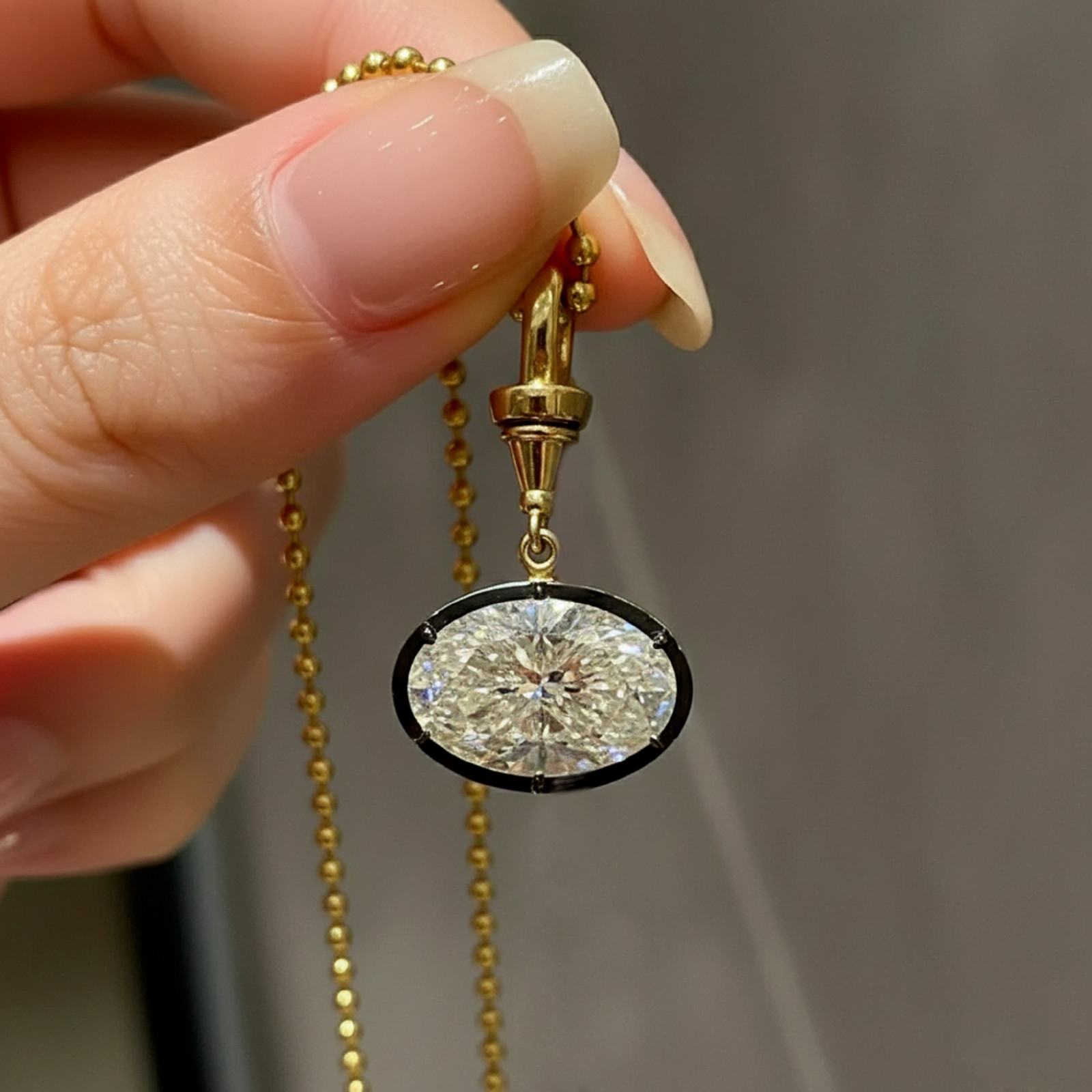 Oval Simulated Pendant Charm 3ct East West Black Bezel Gold Setting Pendant Her