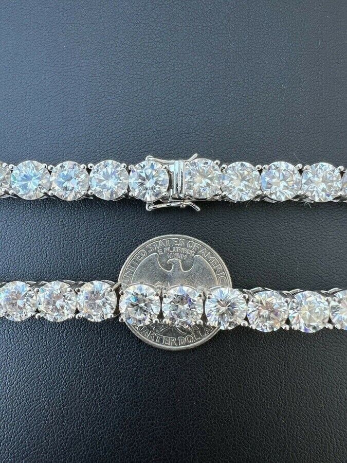 25 ctw Round Cut VVS1 MOISSANITE Tennis Chain Necklace 14K White Gold Plated