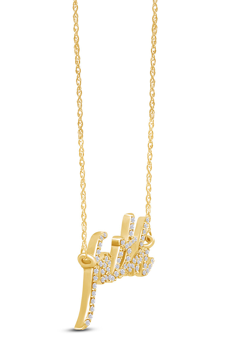2/7ct Natural Round Diamond Faith Pendant Necklace in 10k Solid Yellow Gold