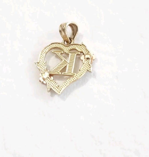 Vintage 14k Gold Initial “K” Heart Pendant Black Hills 1.22g .75″