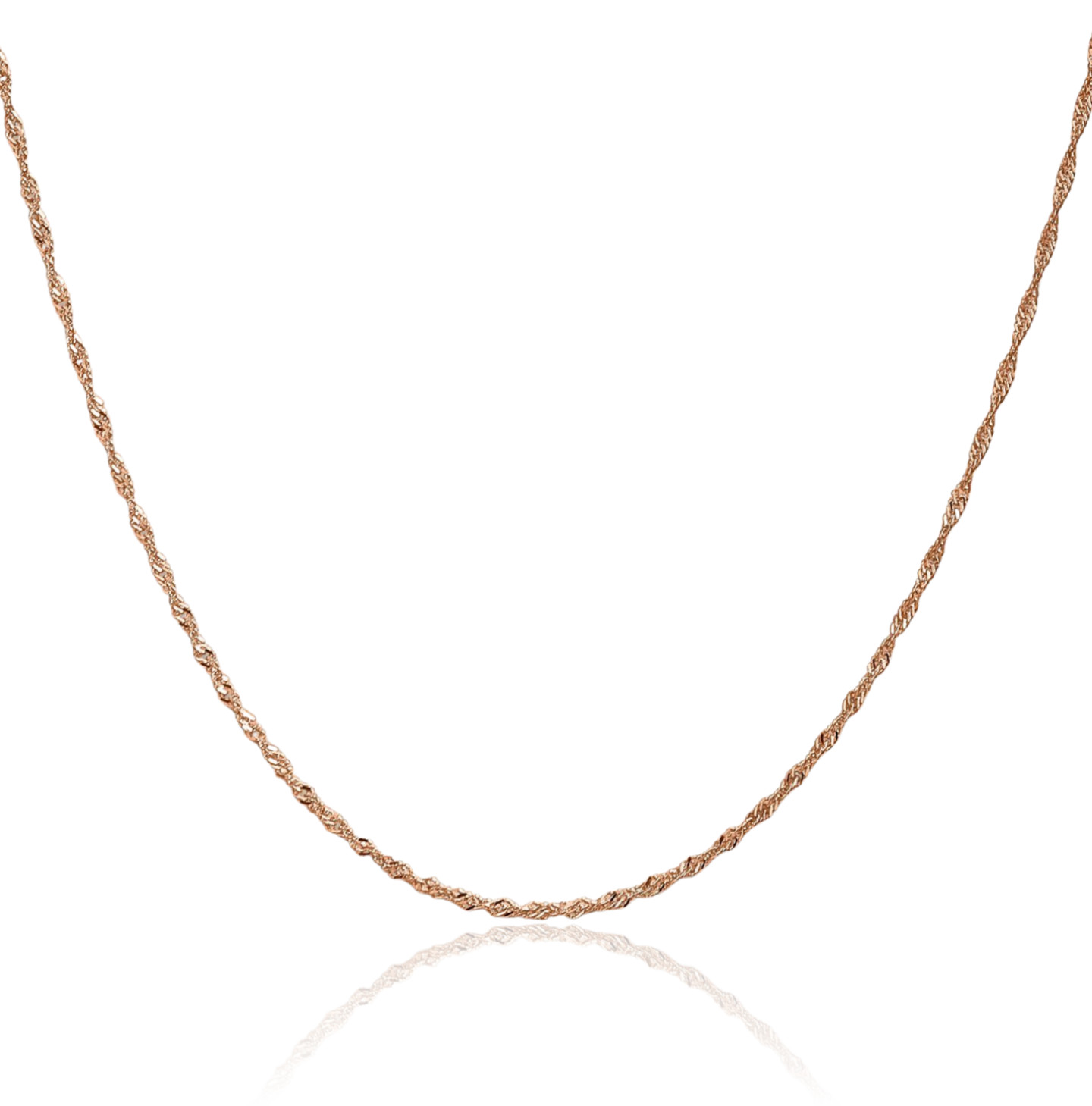 14K Solid Rose Gold 1mm Dainty Singapore Chain Necklace Polished