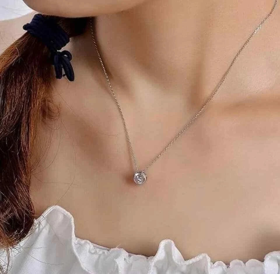 1.50 Ct Round Lab Created Diamond Bezel Pendant Necklace 14k White Gold Plated