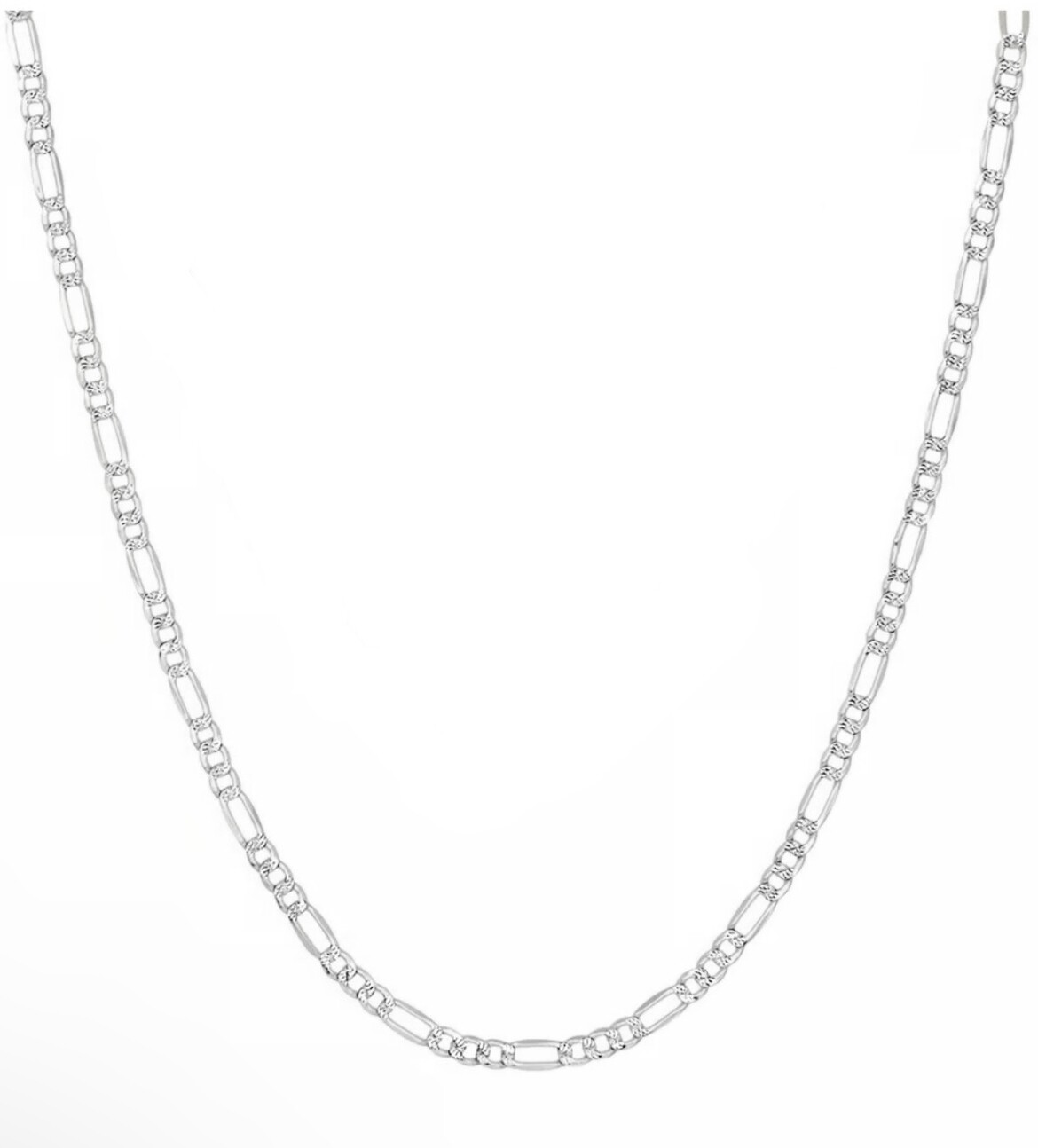 Italian Sterling Silver Figaro Link Pave Chain Necklace 925 Silver Chain UNISEX