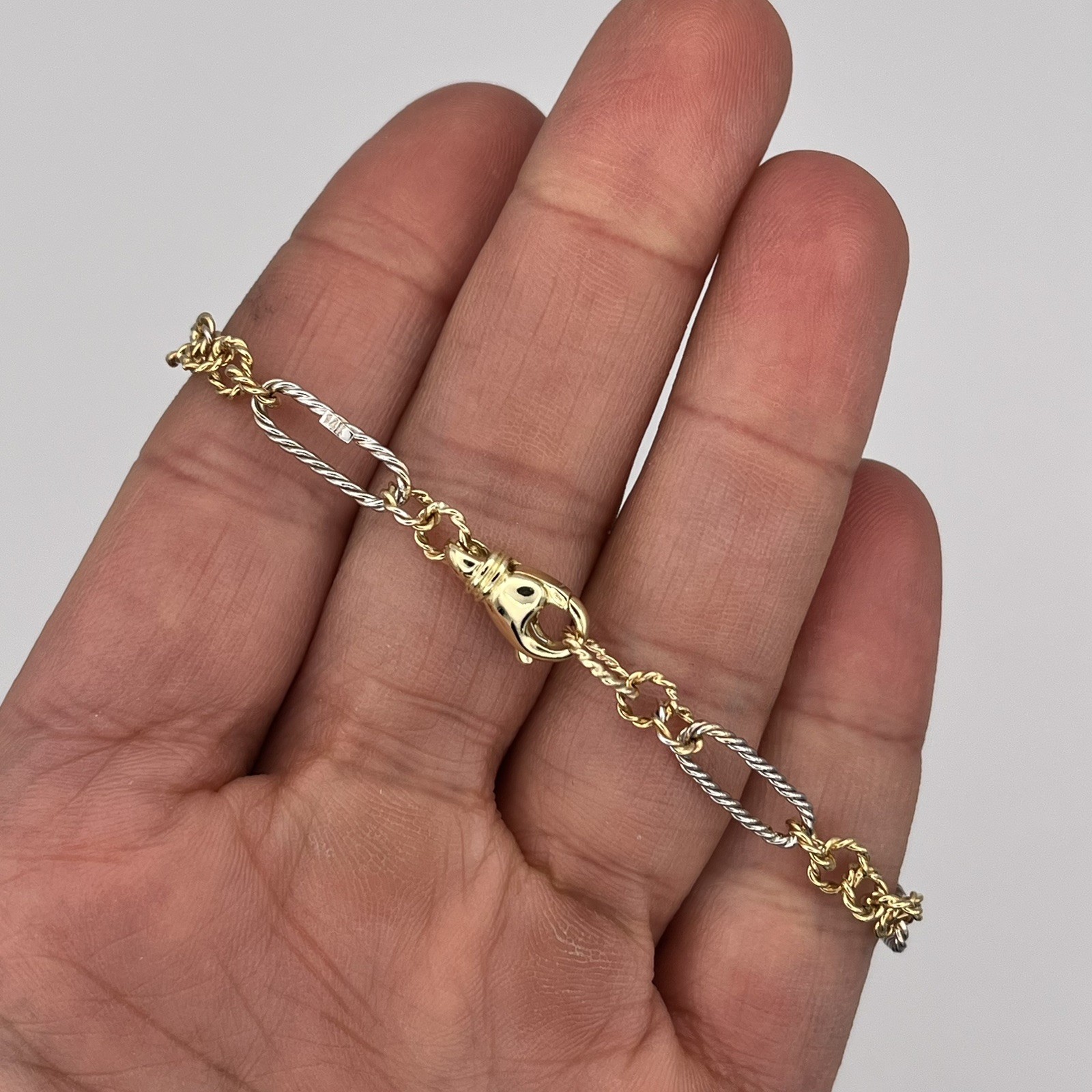 14k Two Tone Yellow White Gold Ladies 19.5″ Textured Link Chain Necklace
