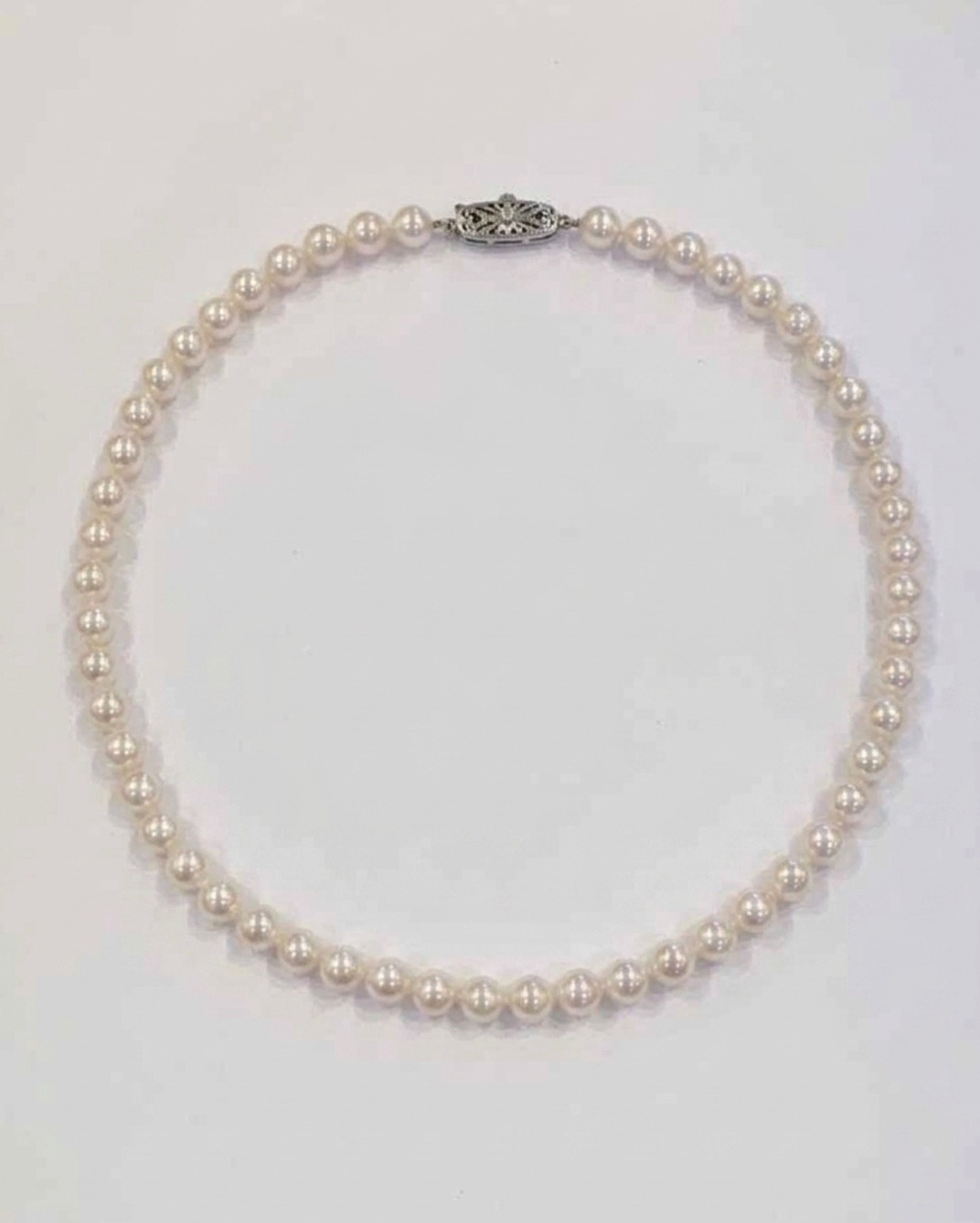 Vintage MIKIMOTO Akoya Pearl Necklace 6.0-6.5 mm 16″ Silver Clasp –