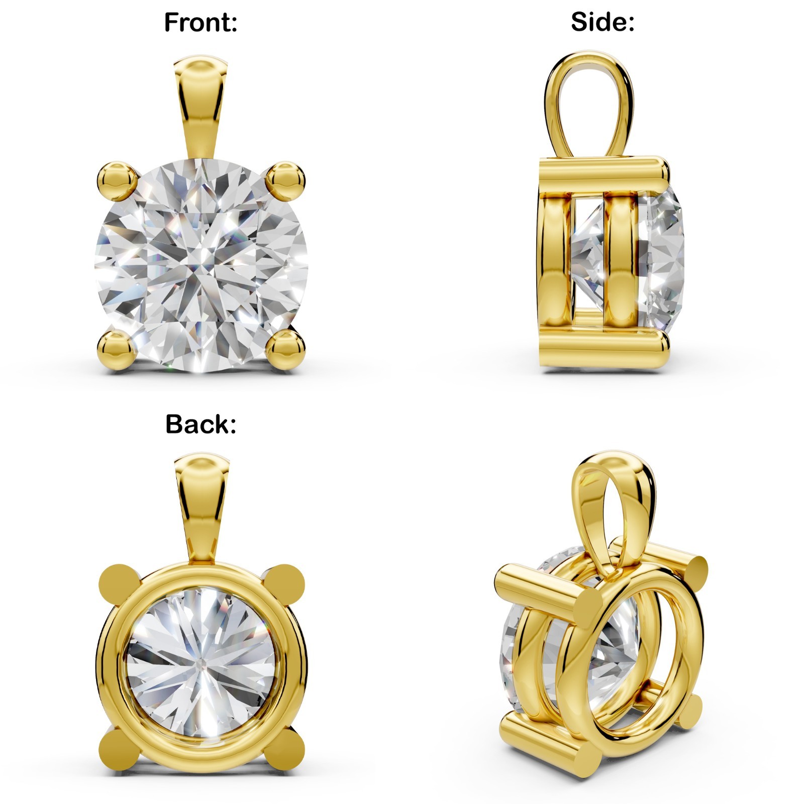 Lab Grown Diamond Solitaire Pendant Solid 14k Gold Round Diamond Necklace