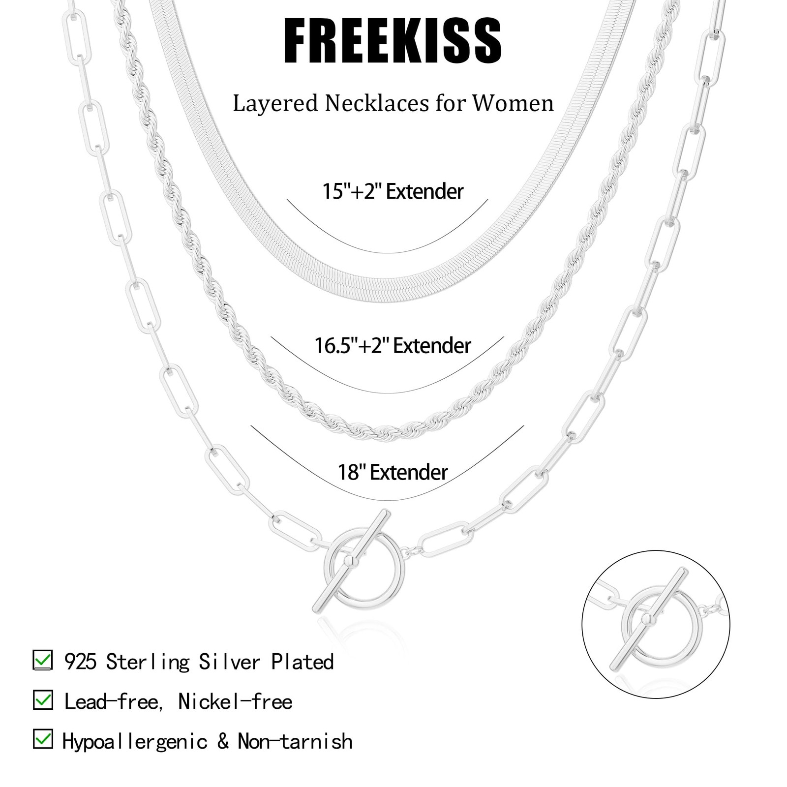 Layered Necklaces for Women 14K Gold/Sterling Silver Plated Chunky Necklace P…