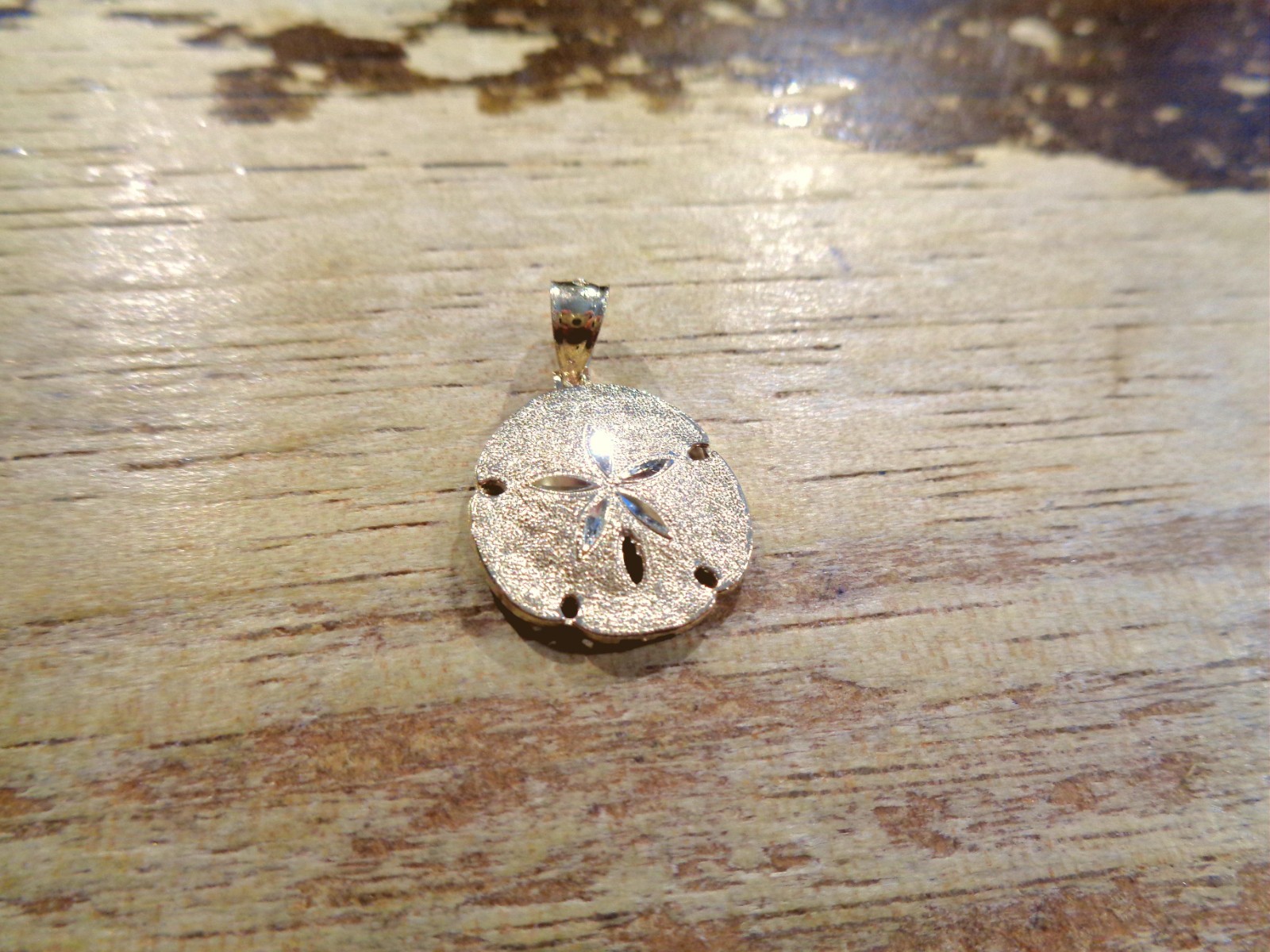 16MM SOLID 14K YELLOW GOLD TEXTURED DIAMOND-CUT DC HAWAIIAN SAND DOLLAR PENDANT