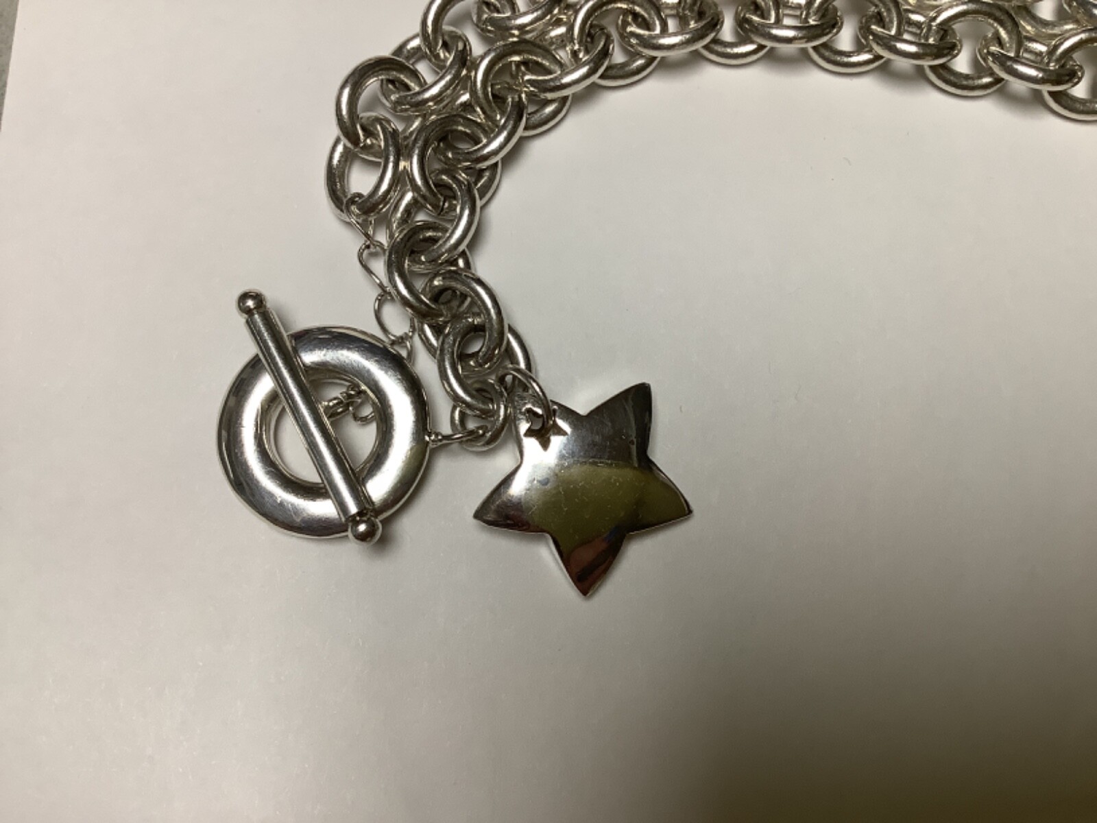 Sterling Silver 925 Puffy Star Toggle Necklace Unbranded