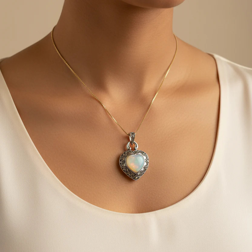 Locket Heart Marcasite Necklace in Sterling silver