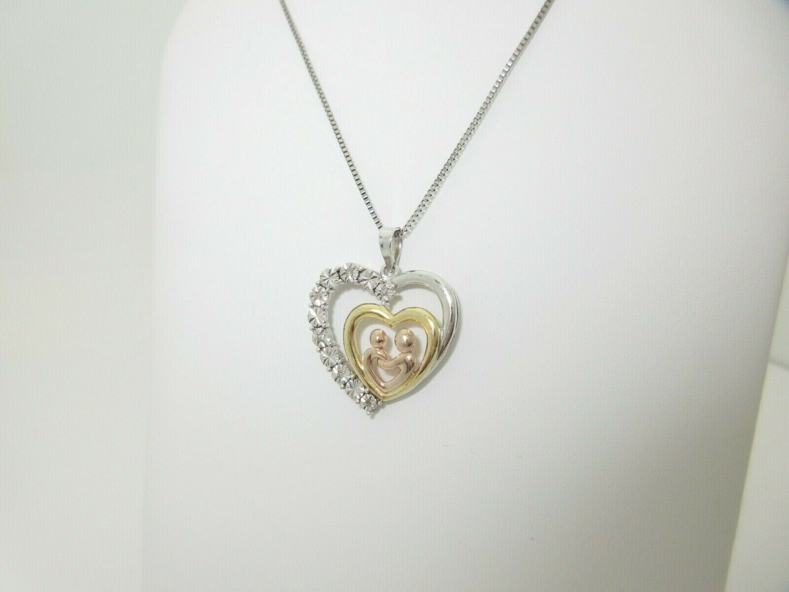 Diamond Mother Child Necklace Natural Rose Yellow Gold Sterling Silver 18″ SN021