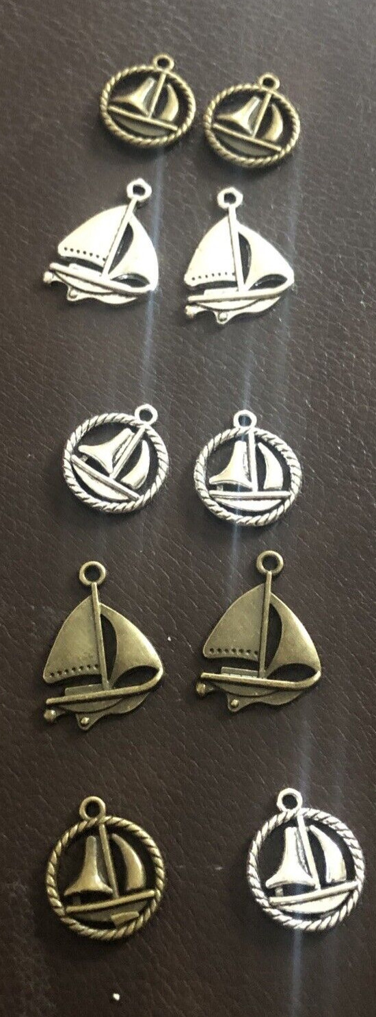 Sailboat Pendants/Charms Metal 1.2″ New 10 pieces Silver & Bronze
