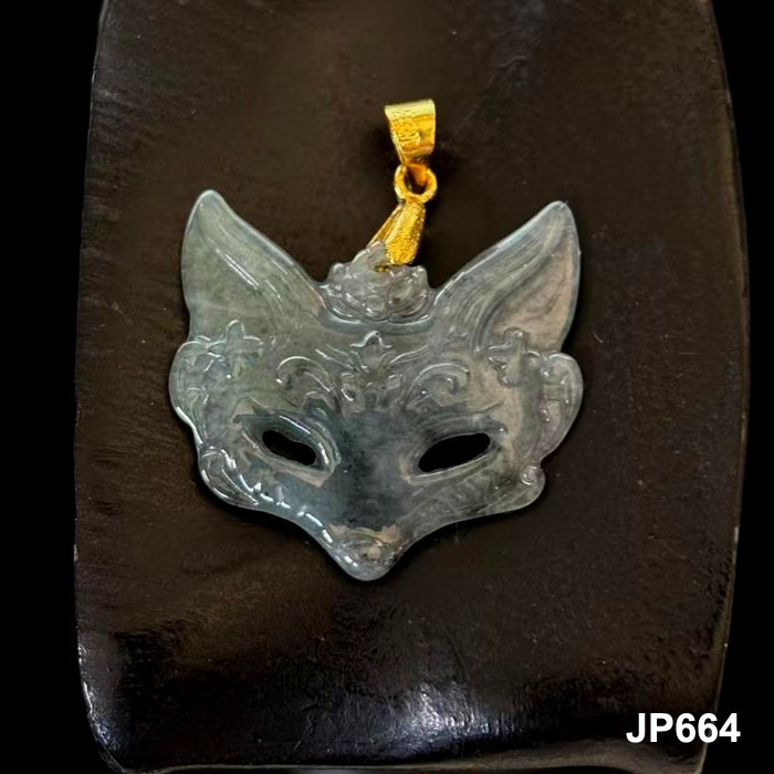 Natural Green Jade Jadeite Carved ‘FOX MASK’ Pendants Charms, Free Necklace
