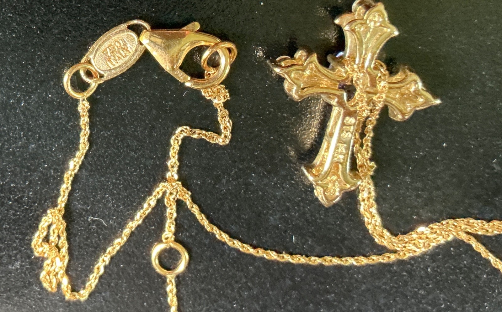 AMORO 14K Gold Cross Pendant & Chain 2.5g TW Diamond Sapphire? EXCELLENT