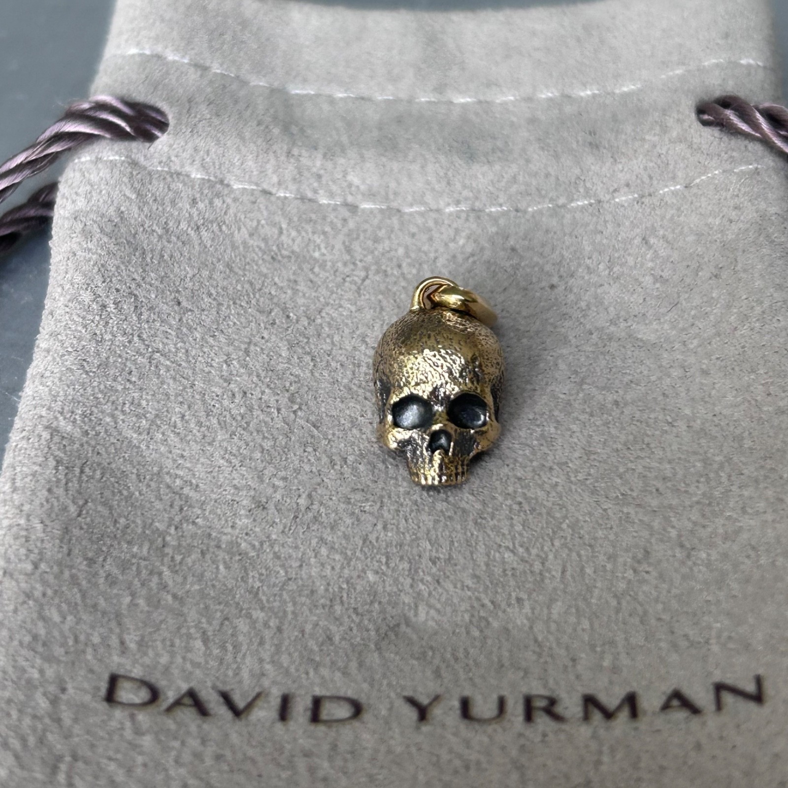 David Yurman 18K Yellow Gold Memento Mori Skull Amulet 16mm
