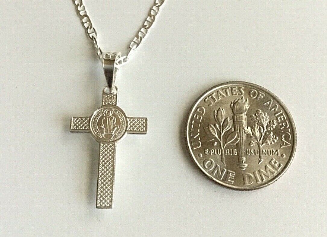 925 STERLING SILVER SAINT BENEDICT CROSS NECKLACE 20″/CADENA DE SAN BENITO-25mm