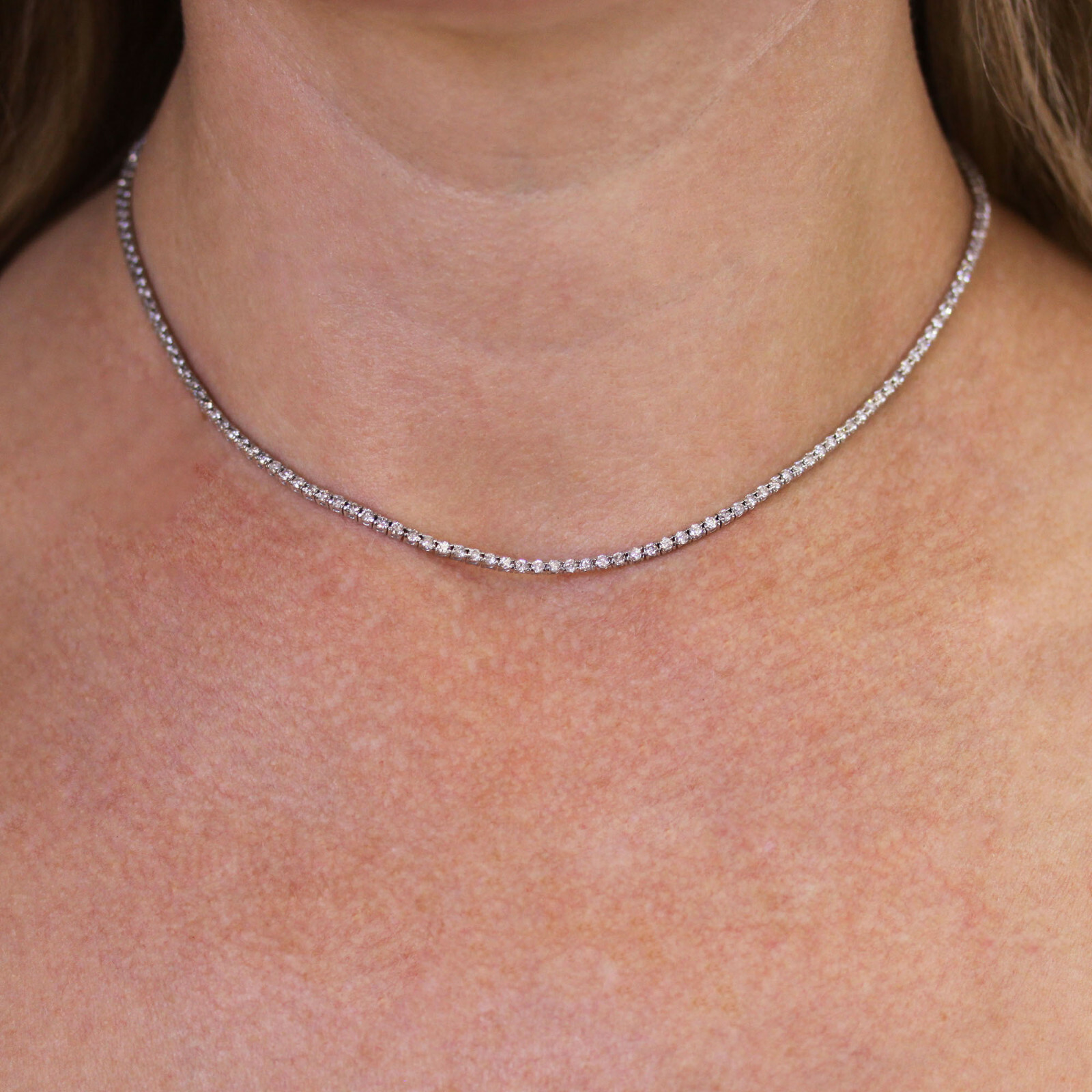 5.3 ctw Natural Diamond (G-H, SI) 14k White Gold Thin Tennis Necklace 17 Inches