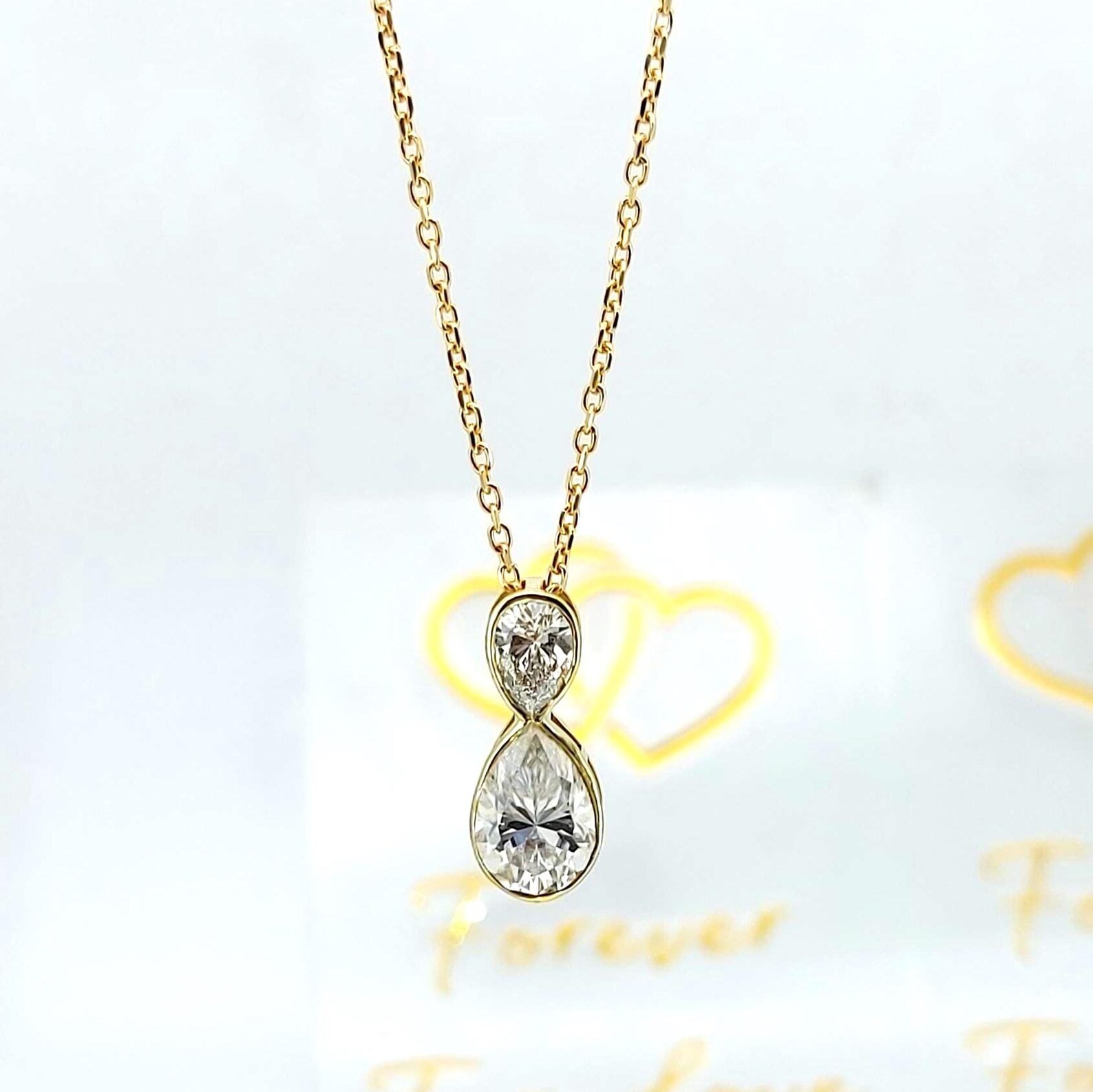 1.50Ctw Pear Cut Lab-Grown Diamond Pendant Necklace with Chain | 14K Yellow Gold
