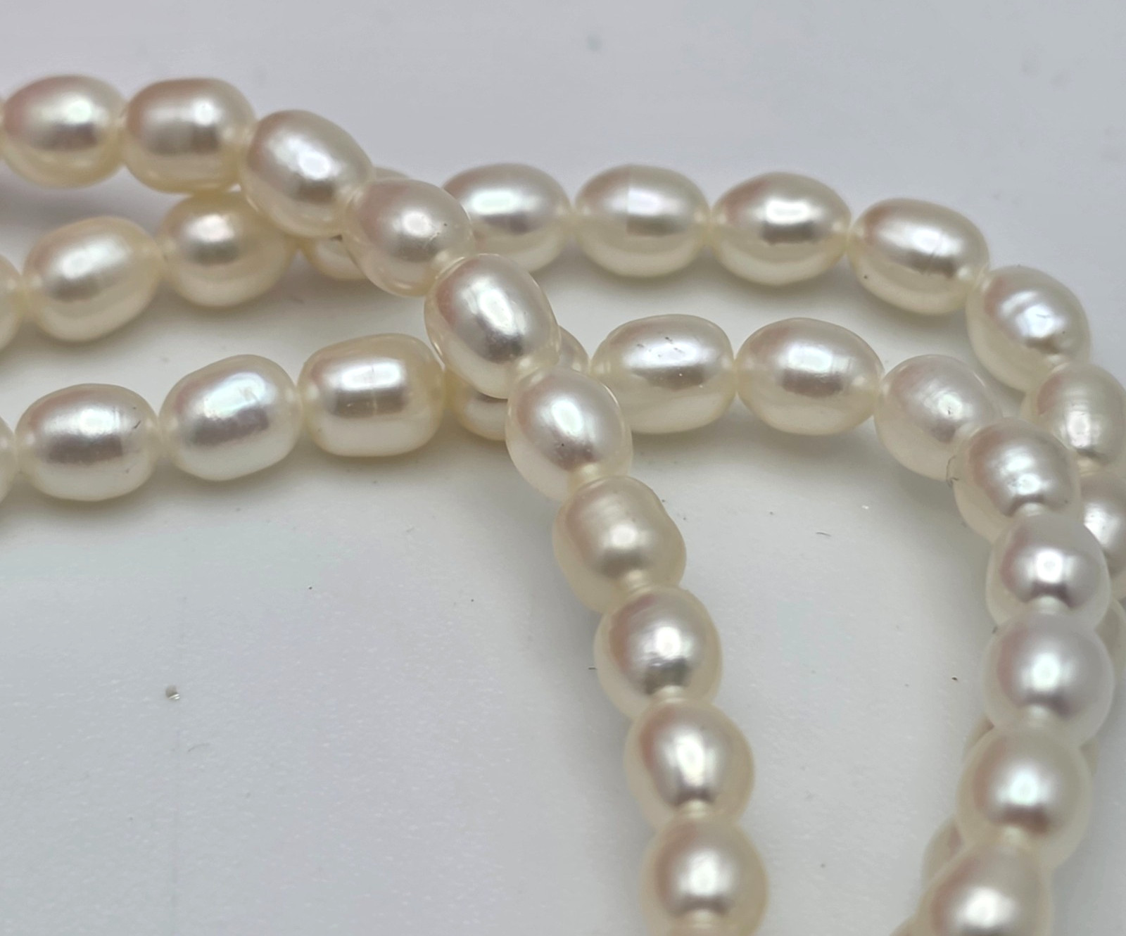 38” 4mm Freshwater Pearl Necklace Rice Oval Continuous Strand No Clasp Layered