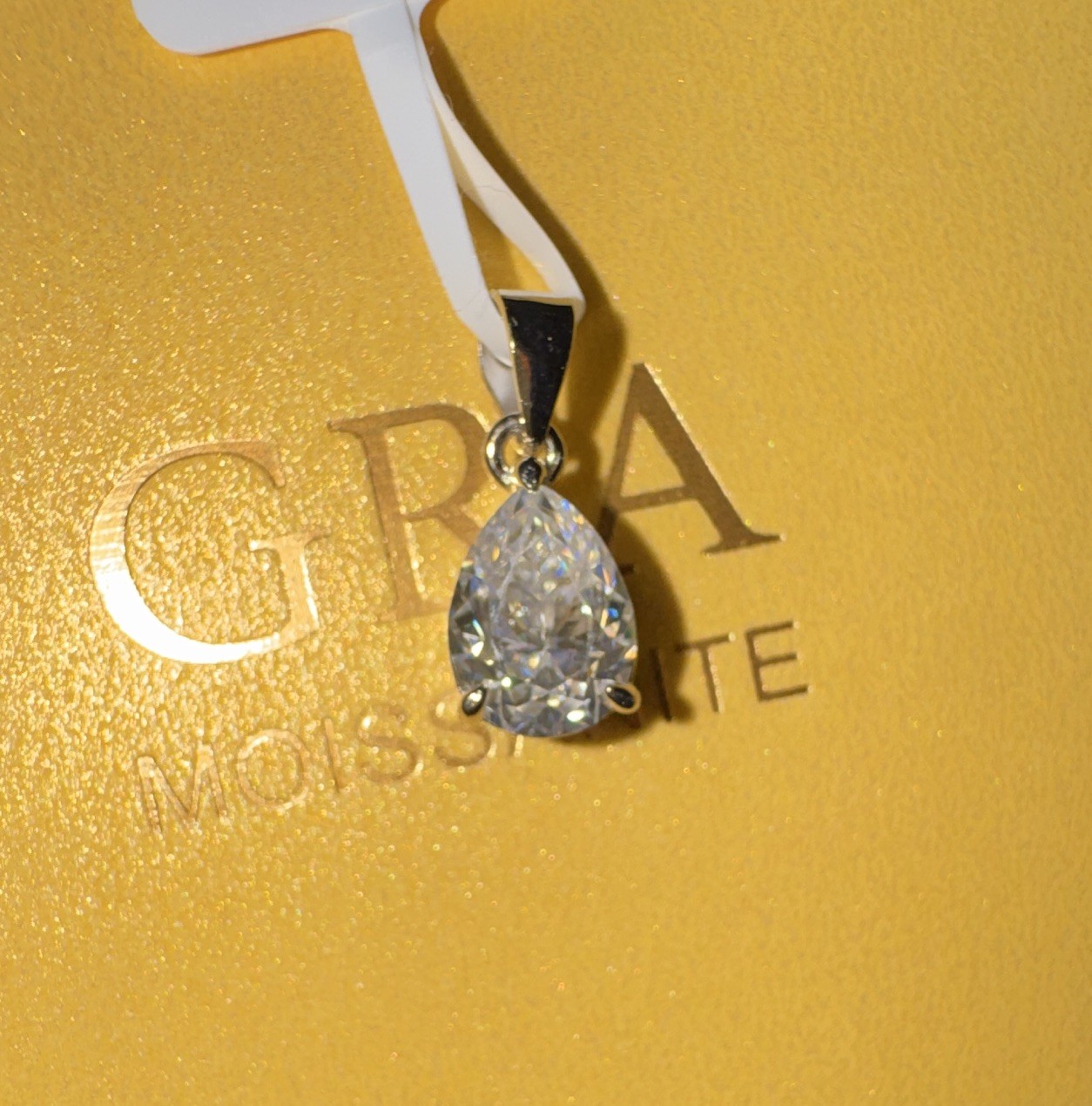 GRA 925 Sterling Silver Pear Moissanite Pendant White/Colorless 1.25 ctw