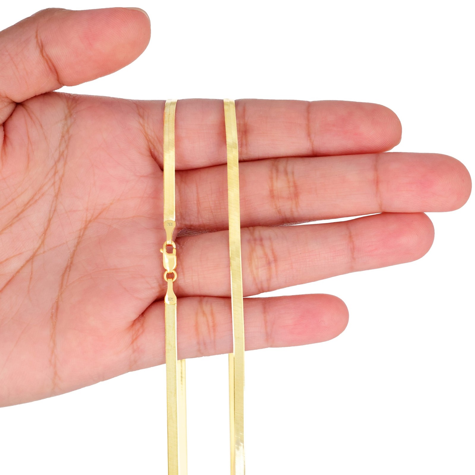 10K Yellow Gold Solid 3mm-9mm Flat Herringbone Chain Necklace Women Men 16″- 24″