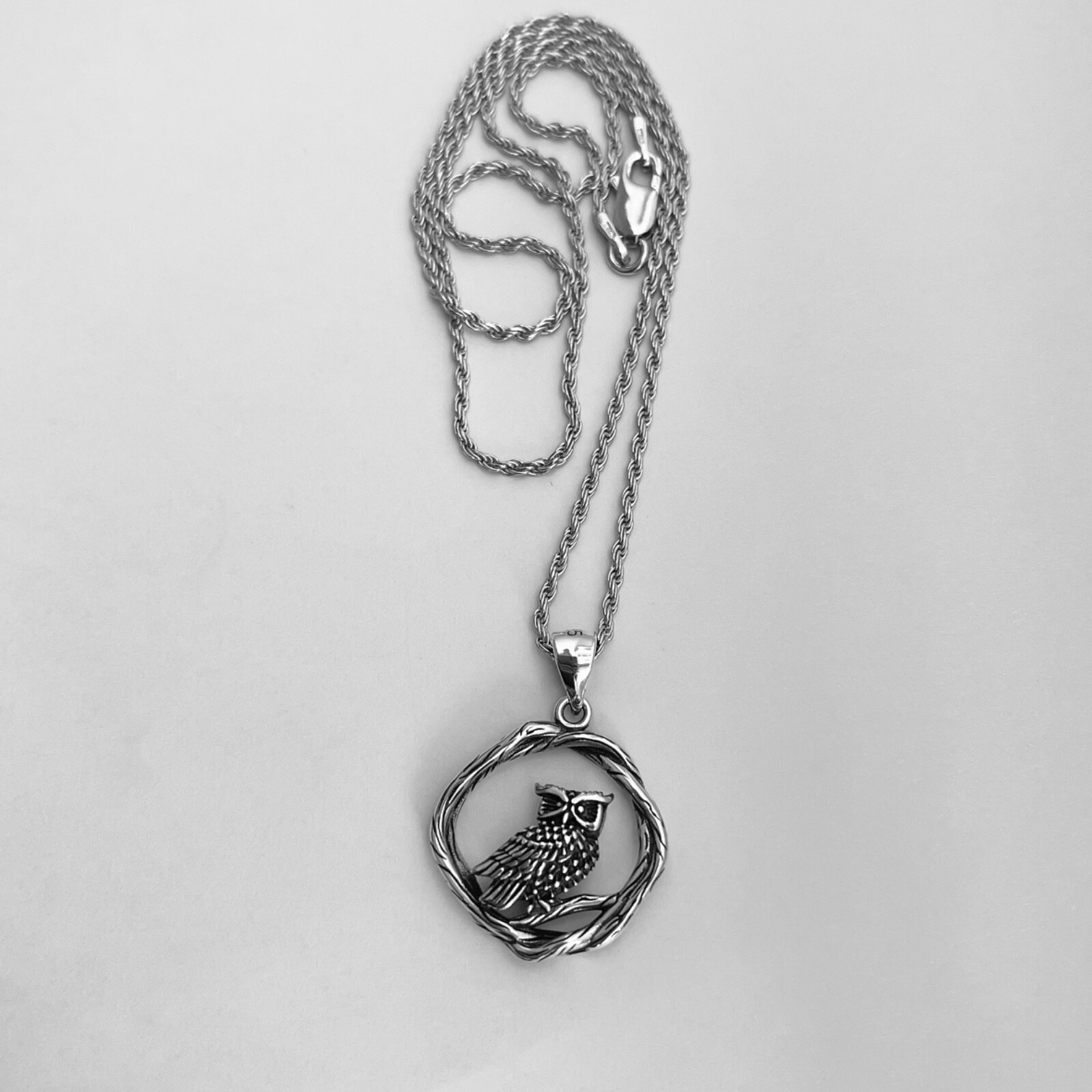 Sterling Silver Owl on Branch Necklace, Bird Chain, Owls, Animals, Spirit Birds