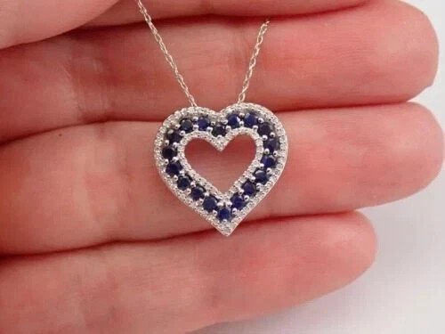 2Ct Round Cut Lab Created Sapphire Heart Pendant 14K White Gold Plated Chain 18′