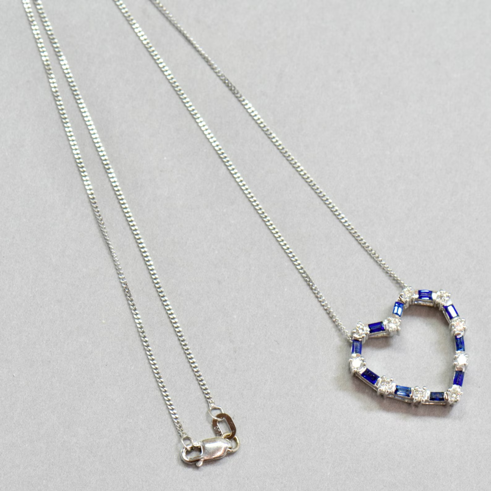 2Ct Lab Created Baguette Cut Sapphire Heart Shape Pendant 14K White Gold Plated