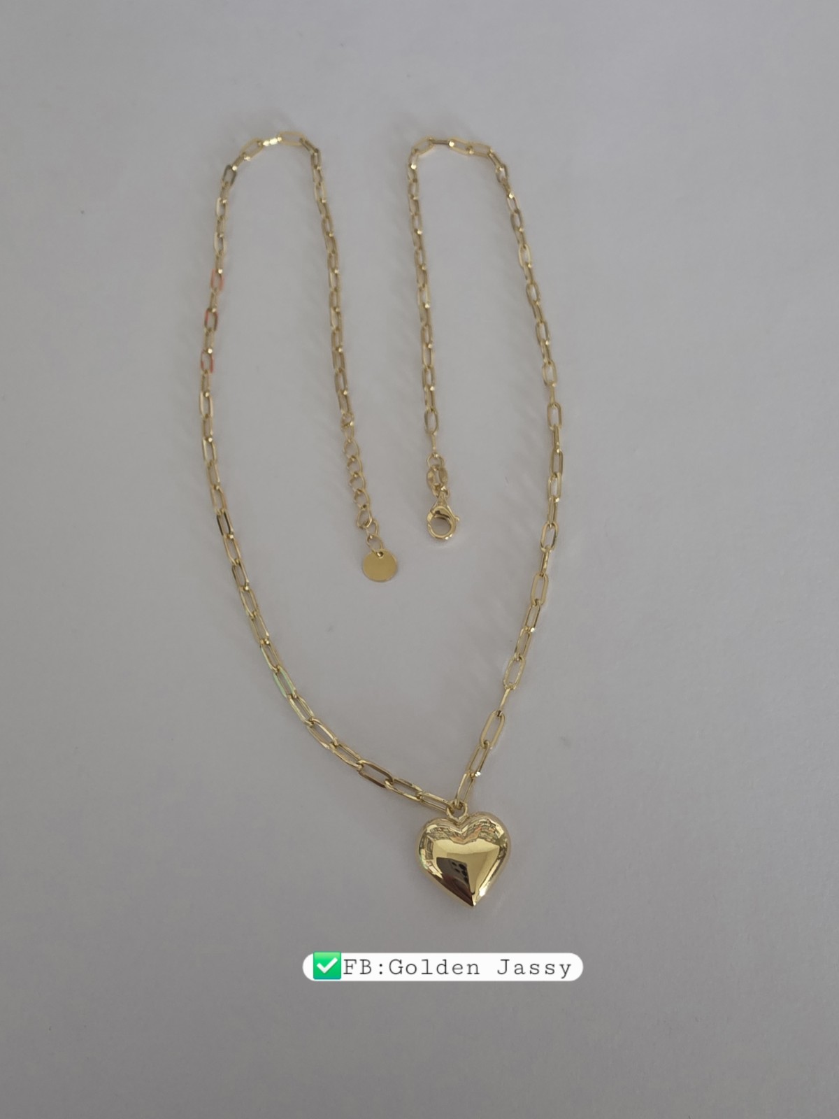 18K Gold PaperClip W/ Small Heart Necklace
