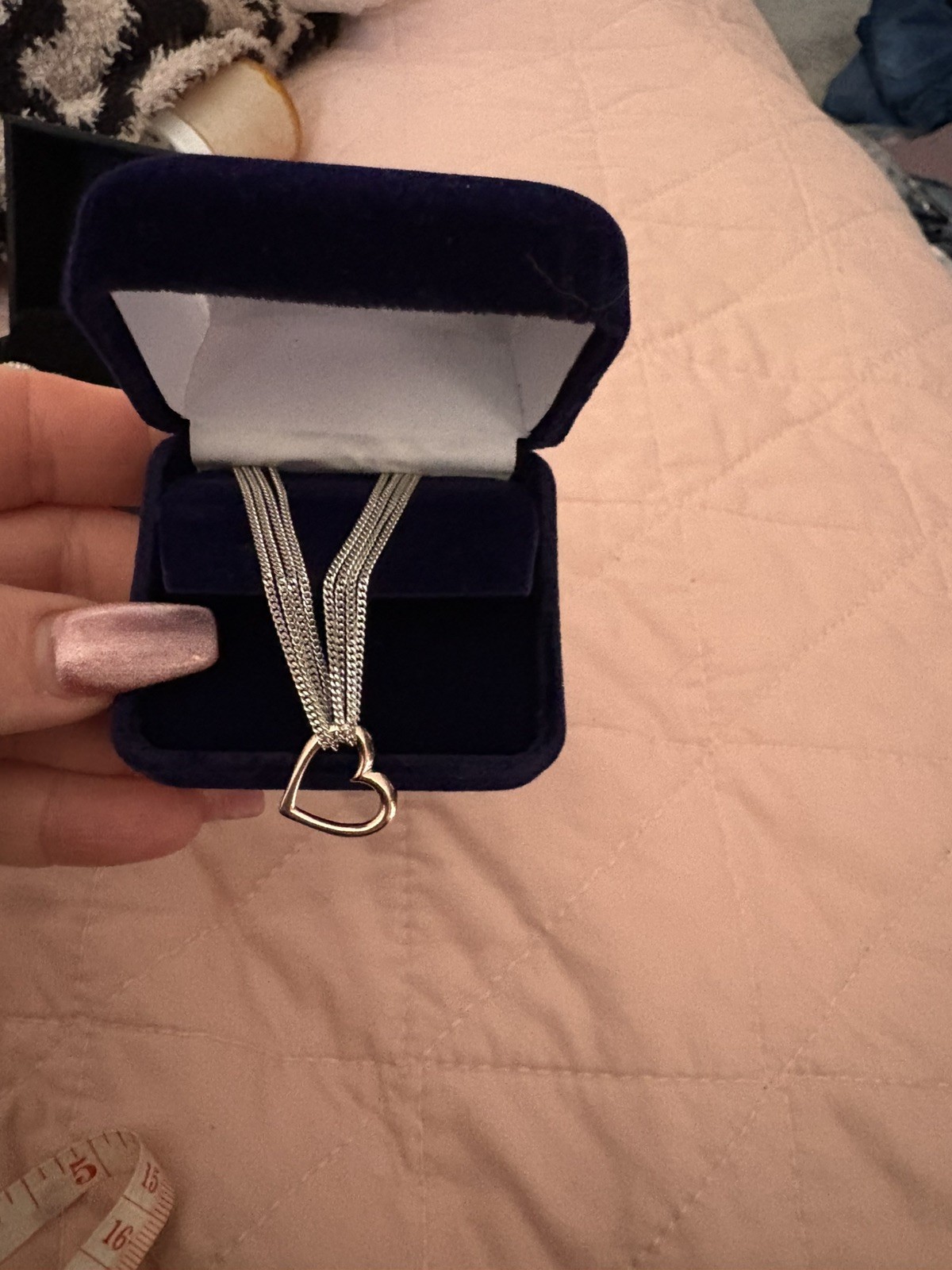 Heart necklace Sterling Silver Multi-chain W/ Rose gold 18”- Valentines gift