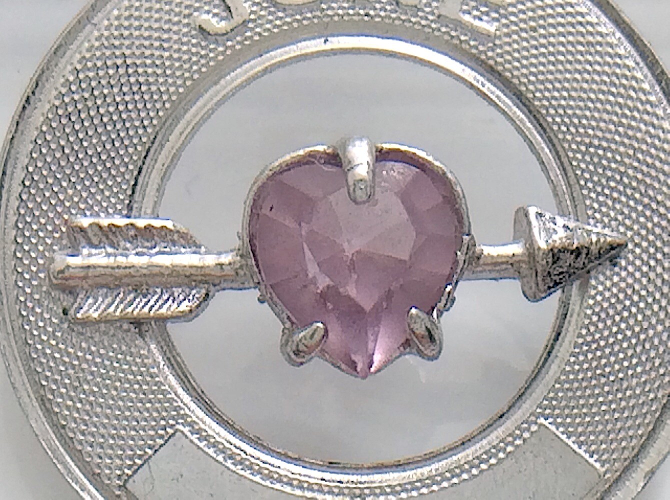 Birthday Month of June Pink Stone Arrow Silver Charm Pendant 1.7g 0.75in I957