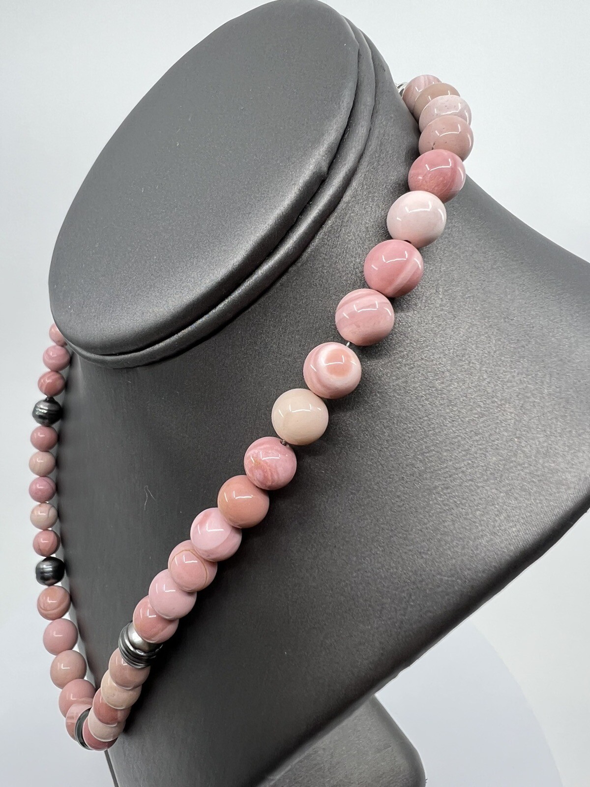 Jay King Pink Opal and Black South Sea Cultured Pearl Beaded Necklace