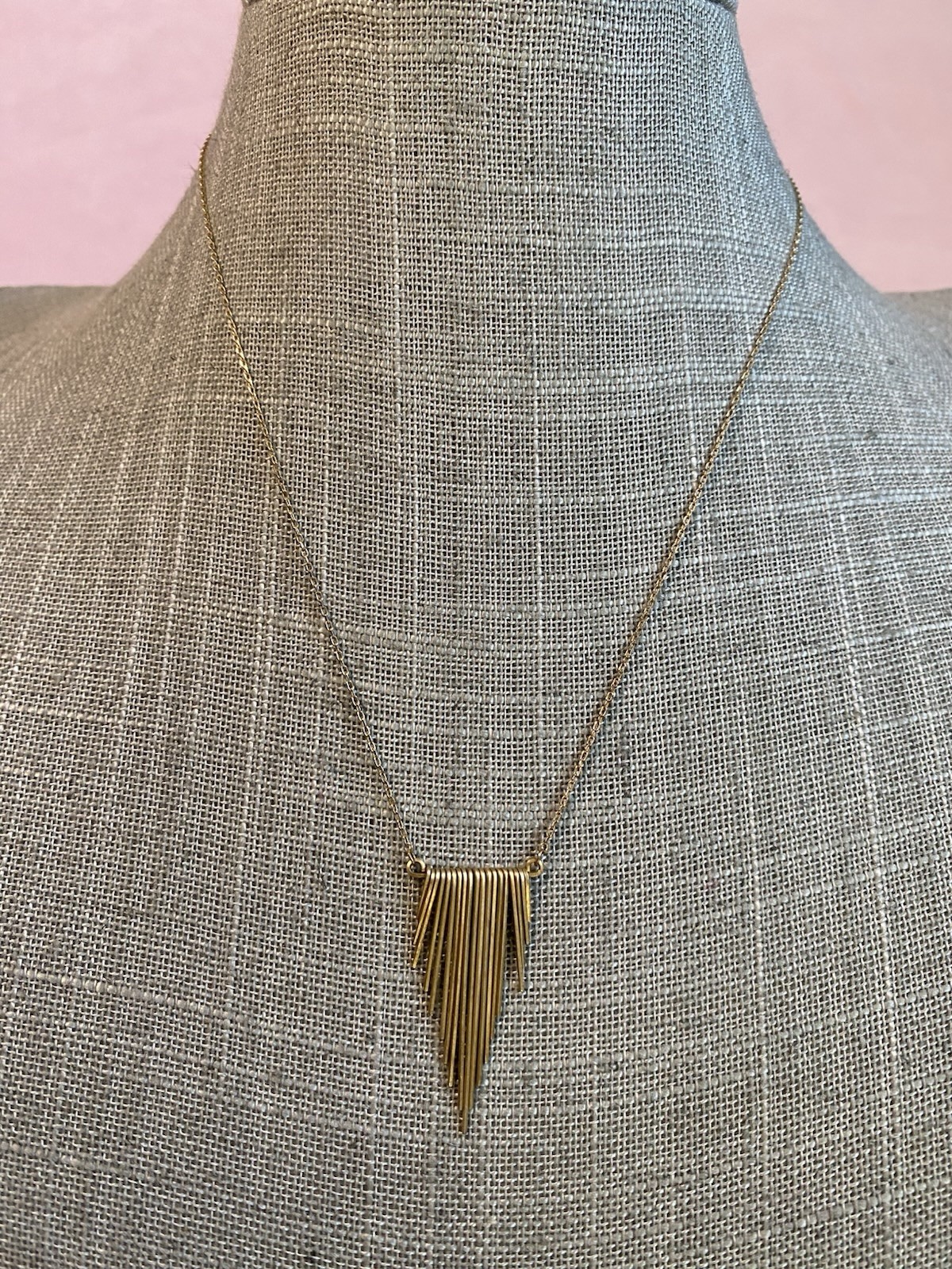 Gold Tone 925 Sterling Silver Trendy Triangle Bars With Chain 16” Necklace