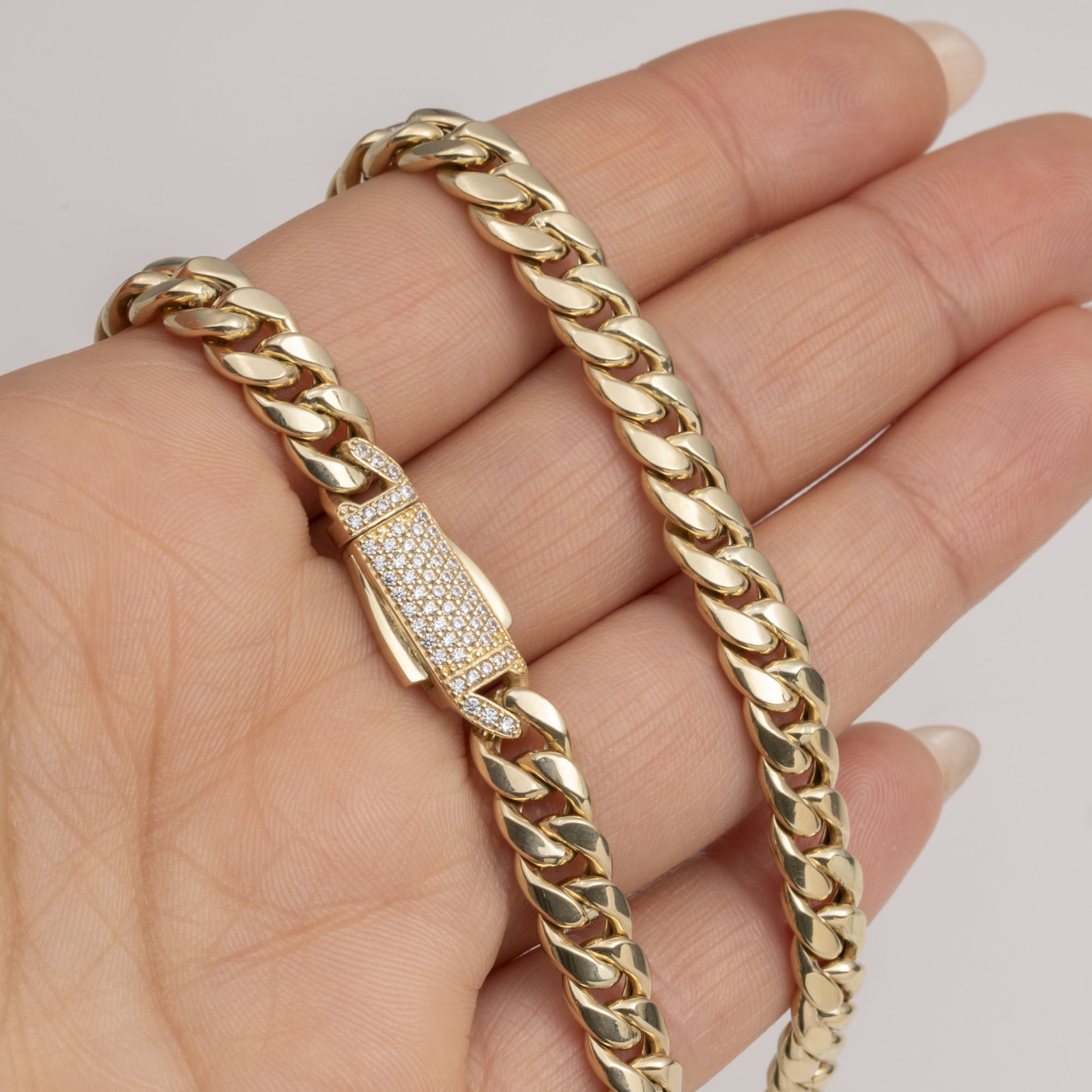 7.5mm Miami Cuban Link Chain Box Lock Necklace Real 14K Yellow Gold 16″