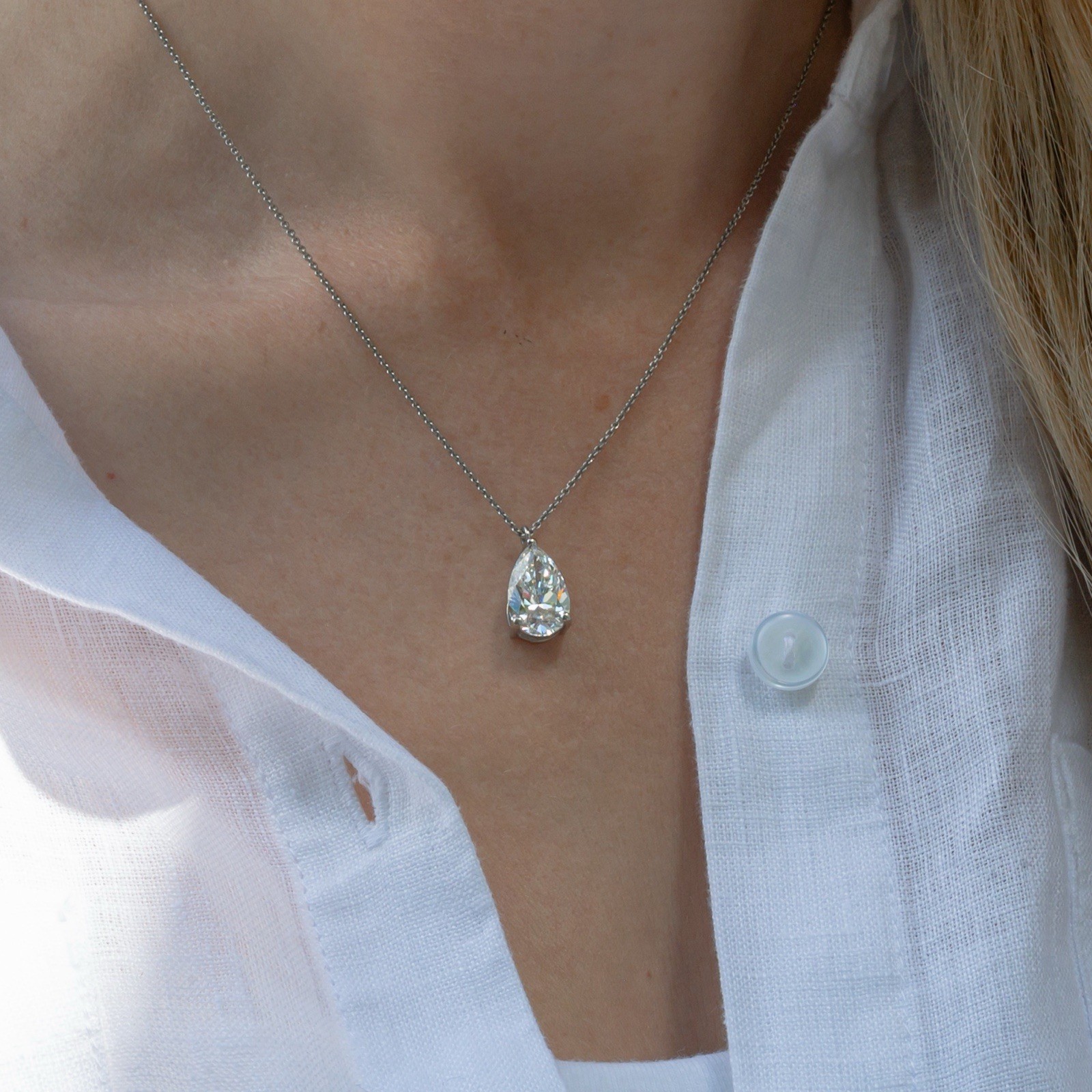 Platinum 950 3.02ct Lab Grown Pear Diamond Solitaire Necklace E VVS1