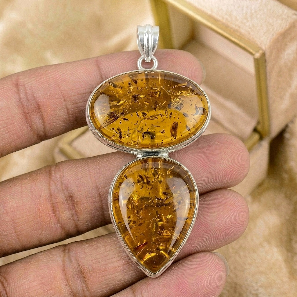 Silver Baltic Amber Gemstone Silver Pendant 925 Sterling Silver Jewelry Pendant