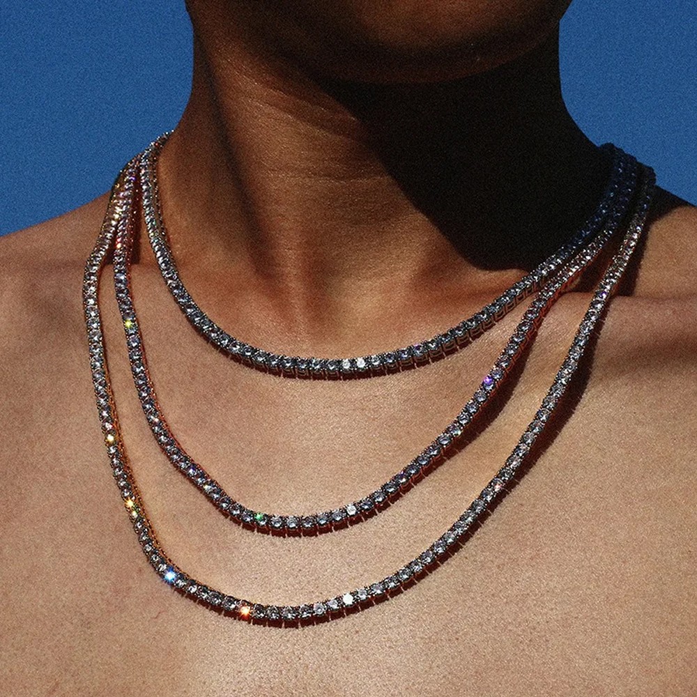 US 4mm D VVS1 MOISSANITE Tennis Chain Necklace – 925 Sterling Silver – Men Women