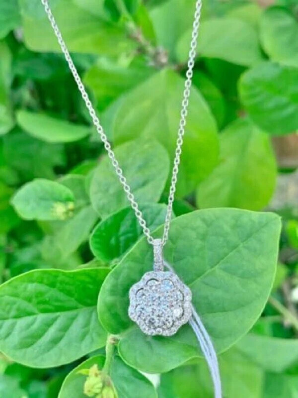 2Ct Round Cluster Diamond Pendant Free Chain 18K White Gold Finish