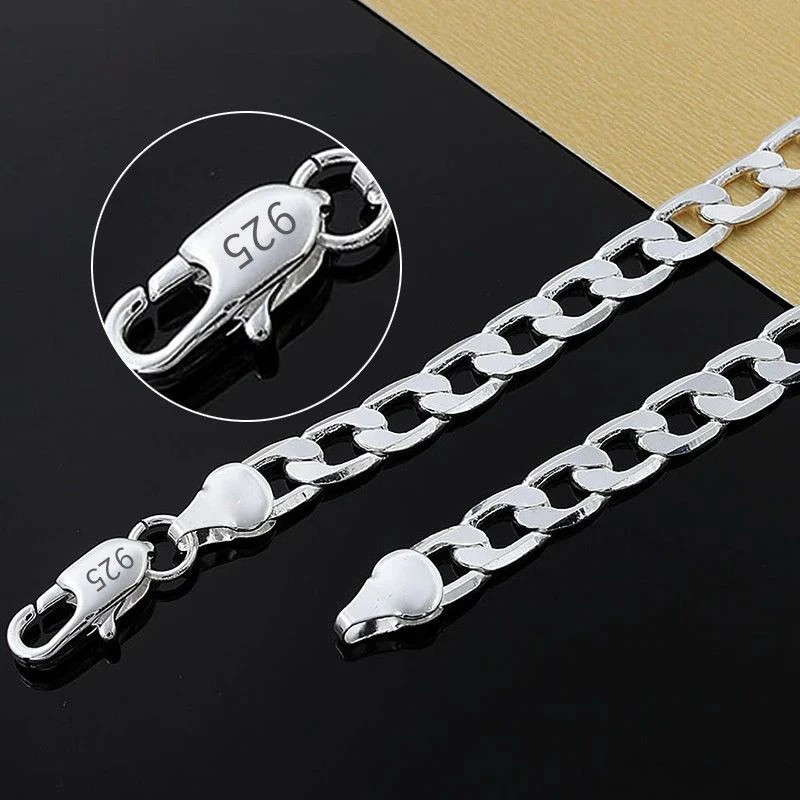 925 Sterling Silver Necklace For Mens Women Classic 6MM Chain Luxury 40cm 16inch