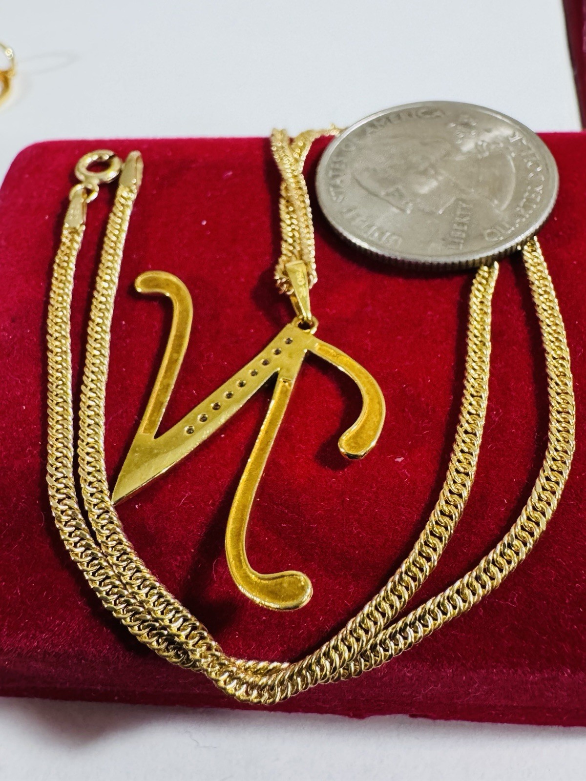 18K 750 Genuine Gold Letter N Set Necklace 15.6/16” Inch Long 4.54g 2.2mm