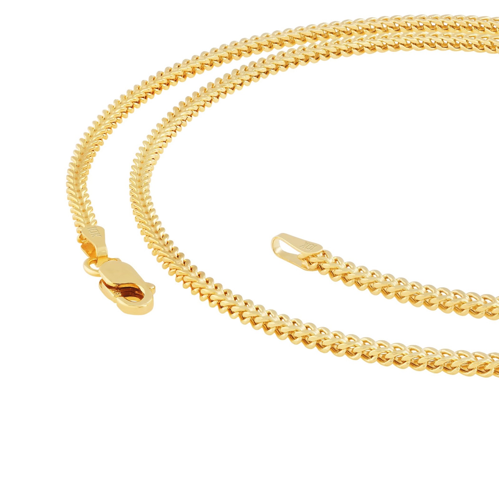 10K Yellow Gold 2mm Franco Box Wheat Foxtail Chain Necklace Mens Womens 16″- 30″