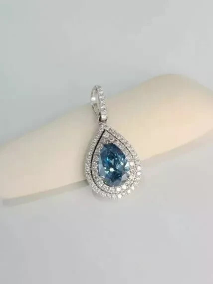 14K White Gold Plated 2.00Ct Pear Cut Lab Created Topaz Halo Pendant Necklace